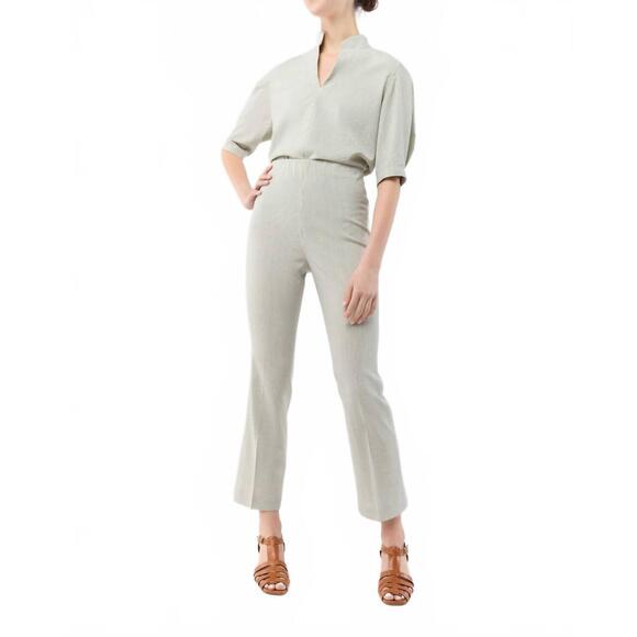 NEW ANN MASHBURN fayette flare cropped pant in olive bengal stripe stretch seers